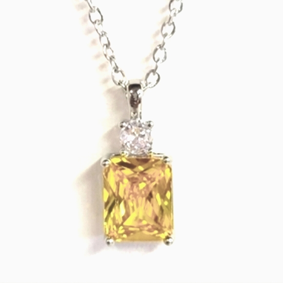 2ct YELLOW CZ PENDANT Silver Necklace - Picture 1 of 5